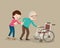 Women helping the elderly patients to wheelchair