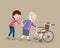 Women helping elderly patients to wheelchair