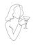 Women holding wine glass continuous one line vector drawing. Girl cocktail party. Holiday celebration.