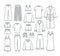 Women home clothes simple flat thin line icons