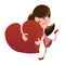 Women hugging red heart illustration cartoon character