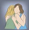 Women hugging. vector illustration .