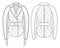 Women Jacket fashion flat technical drawing template. Coat fashion design set. Cropped Coat flat design, front and back, white.