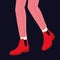 Women legs and feet with stylish colorful footwear bright shoes. Flat design style.