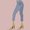 Women legs in jeans and fashionable high heel shoes. Vector illustration