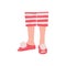 Women legs in slippers and striped pajama flat vector illustration isolated.