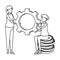 women lifting gear with coins dollars