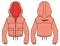 Women Lightweight Windcheater Hoodie jacket design flat sketch Illustration, Hooded windbreaker utility jacket with front and back