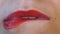 Women lips close-up. Red Lips Closeup in Studio Cheeky Mouth
