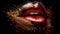 Women Lips with Colorful Splashes Red and Gold Paint Glossy Colored Lips on a Moody Background AI Generative