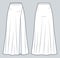 Women Long Maxi Length Skirt technical fashion illustration. Girls Skirt fashion flat technical drawing template, A-line