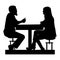 Women and man meeting black and white vector illustration with white background