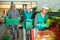 Women and man sorting lettuce in vegetable factory