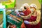 Women with mask sorting peaches