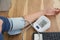 Women measures her blood pressure and heart rate