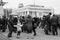 Women, men and children are dancing in the square in the center of Tiraspol, Moldova at the Shrovetide Festival