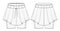 Women Mini Skirt fashion design flat template. Girls Skirt fashion technical drawing template. Sports wear fashion dasign set
