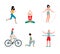 Women performing various sport activity set, flat vector illustration isolated.