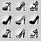 Women platform high heel shoes icons set on gray gradient background