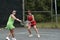 Women playing doubles