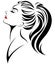 Women ponytail hair style icon, logo women face on white background