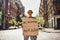 Women power. Young female holding a signboard with word no woman, no future while standing on the road. Protesting