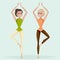 Women practicing yoga. Cartoon vector