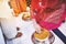 Women preparaing for pasting the turmeric haldi oil mixed with milk on bride`s feet and body