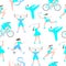 Women Professional Sport Cartoon Characters seamless pattern