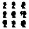 Women profiles silhouettes vector set. Black.