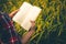 Women read book in quiet prairie green, concept read a book