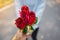 A women receiving roses flower from her boyfriend on Valentine`s day
