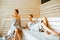 Women relaxing in the sauna