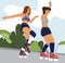 Women rollerblading. Teenagers wearing roller-skates. Sports activity and healthy lifestyle, hobby and recreation in