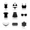 Women`s accessories drop shadow black icons set