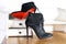 Women`s Ankle boots handmade. Imitation brand shoes Christian Louboutin, showing red soles