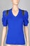 Women`s blouse tunic in royal blue on gray background