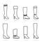 Women`s boots. Set of icons in the style of linear design.