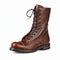 Women\\\'s brown leather boots on a white background. 3d rendering. AI Generated