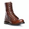 Women\\\'s brown leather boots on a white background. 3d rendering. AI Generated
