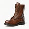 Women\\\'s brown leather boots on a white background. 3d rendering. AI Generated