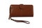 Women`s brown long wallet isolated over the white background