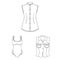 Women s Clothing outline icons in set collection for design.Clothing Varieties and Accessories vector symbol stock web