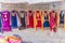 Women\\\'s clothing for sale at a market in a village of Jammu and Kashmir