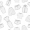 Women\'s Clothing seamless pattern sketch. Clothes, hand-drawing, doodle style. Clothing, background. Women\'s clothes ve