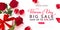 Women`s day big sale background with Red roses,gift box and rose petals. Modern design for 8 march.Universal vector