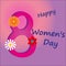 Women`s day greeting card with square frame and paper cut flowers on colorful modern geometric background. Postcard March 8. Text