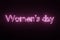 Women`s day Pink Neon Text on black isolate. 3D render. Greeting card design