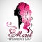 Women`s Day. Vector Greeting Card with Woman Silhouette. The 8th of March