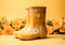 Women\\\'s fashion flowery yellow rain boots. Super detailed. Winter time. AI generated